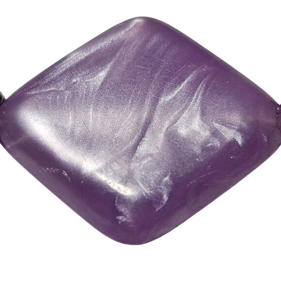 Elegant Purple Silver Beaded Stretch Bracelet Diamond Shaped Center Pendant - Picture 2 of 4